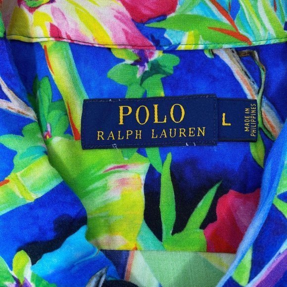 Polo Ralph Lauren Blue Caldwell Floral All Over Print Viscose Vintage Size LG - Picture 5 of 6